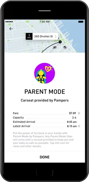 Uber Parent Mode App Screen PNG Image