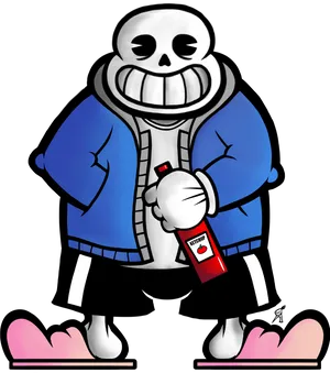 Undertale Sans With Ketchup Bottle PNG Image