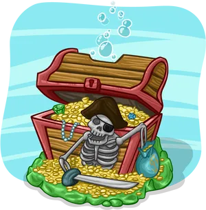 Underwater Treasure Chestwith Skeleton Pirate PNG Image