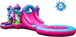 Unicorn Themed Inflatable Water Slide PNG Image