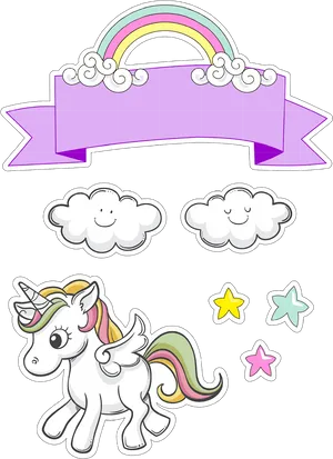 Unicornand Rainbow Sticker Set PNG Image