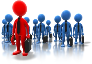 Unique Red Figure Leading Blue Group PNG Image