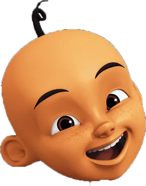 Upin Animated Character Smiling Face PNG Image