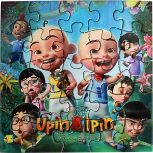 Upin Ipin Characters Jigsaw Puzzle PNG Image