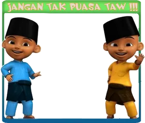 Upin Ipin Encouraging Fasting PNG Image