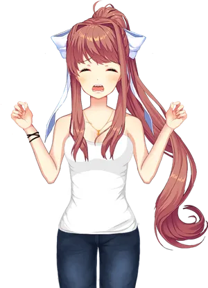 Upset Anime Character D D L C Monika PNG Image