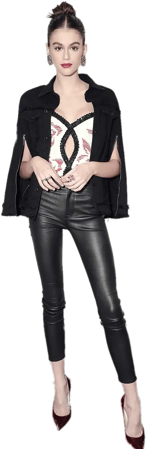 Urban Chic_ Fashion Model_ Pose PNG Image