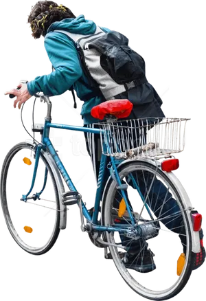 Urban Cyclistwith Backpackon Bike PNG Image