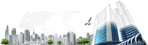 Urban_ Skyline_and_ World_ Map PNG
