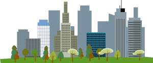 Urban_ Skyline_with_ Greenery_ Vector PNG