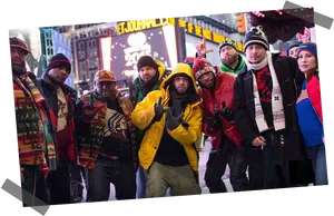 Urban Winter Fashion Groupin Times Square PNG Image