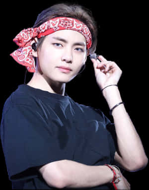 #v #taehyung #bts #kpop #concert #handsome #red #black - V De Bts Con Bandana, HD Png Download PNG image with transparent background