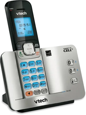 V Tech Cordless Phone Docked PNG Image