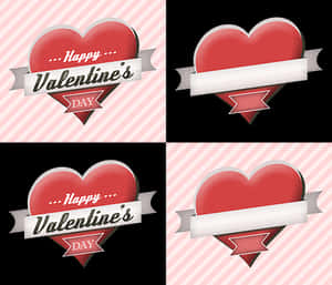 Valentines Day Heart Banners Set PNG image with transparent background