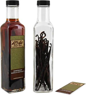 Vanilla Extractand Beans Bottles PNG Image