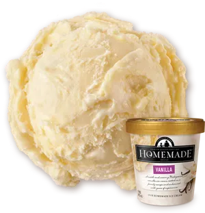 Vanilla Ice Cream Scoopand Container PNG Image