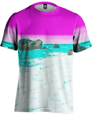 Vaporwave Aesthetic Beach T Shirt Design PNG Image