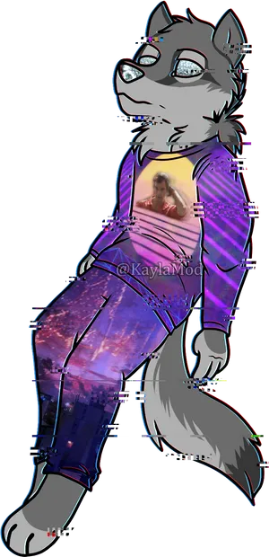 Vaporwave_ Anthro_ Wolf_ Character PNG Image