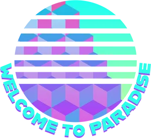 Vaporwave Paradise Welcome Sphere.png PNG Image