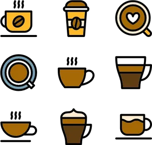 Varietyof Coffee Cups Icons PNG Image