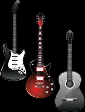 Varietyof Guitars Illustration PNG image with transparent background
