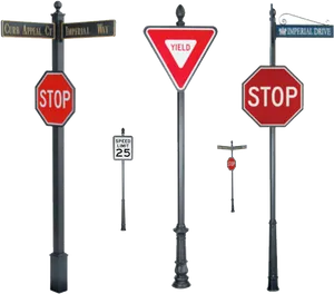 Varietyof Road Signson Poles PNG Image