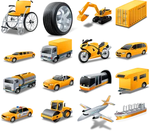 Various Transportation Vehicles Isometric Set PNG Image
