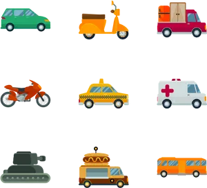 Various Vehicles Vector Illustration PNG Image