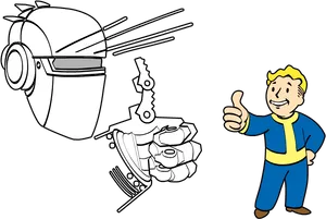 Vault Boy Thumbs Up Robot Hand PNG Image