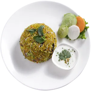 Veg Biryani Platewith Raitaand Salad PNG Image