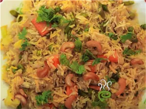 Vegetable Biryani Dish_ Closeup PNG Image