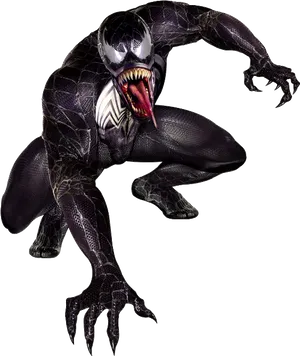 Venom_ Character_ Crouching_ Pose PNG Image