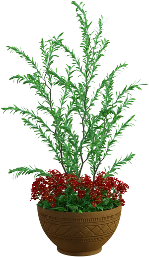 Verdant Planterwith Red Flowers PNG Image