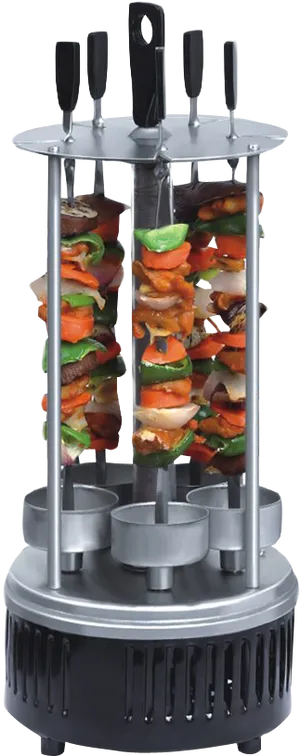 Vertical Rotisserie Grillwith Vegetablesand Meat PNG Image