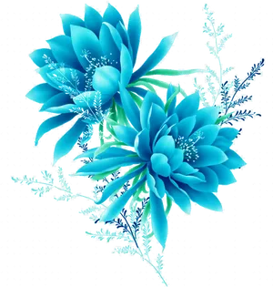 Vibrant Blue Floral Artwork PNG Image