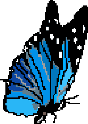 Vibrant Blue Pixel Butterfly PNG image with transparent background
