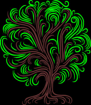 Vibrant Green Swirl Tree Art PNG