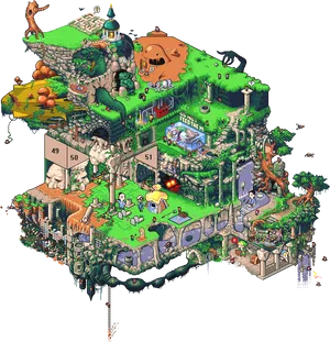 Vibrant_ Isometric_ Fantasy_ Island PNG Image