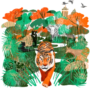 Vibrant_ Jungle_ Wildlife_ Illustration PNG Image