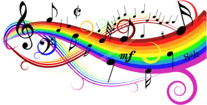 Vibrant Musical Notes Color Wave PNG Image