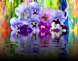 Vibrant Pansies Reflection Artwork PNG image with transparent background