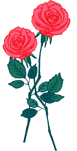 Vibrant Red Roses Drawing PNG Image