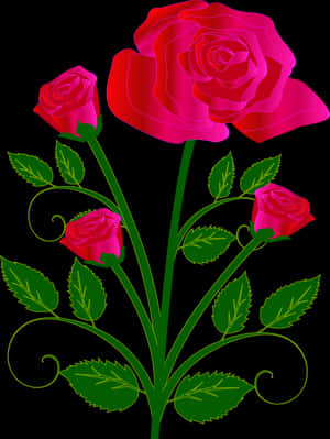 Vibrant Red Roses Vector Art PNG image with transparent background