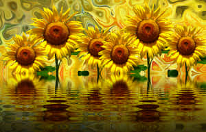 Vibrant_ Sunflowers_ Reflection_ Artwork PNG with transparent background