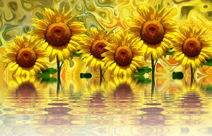 Vibrant_ Sunflowers_ Reflection_ Artwork PNG Image