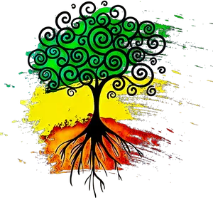 Vibrant Swirl Tree Artwork PNG Image