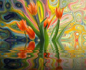 Vibrant_ Tulips_ Abstract_ Reflection PNG image with transparent background