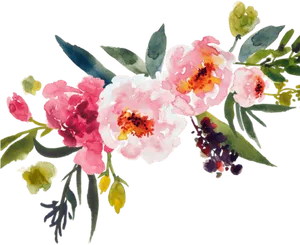 Vibrant Watercolor Floral Arrangement PNG Image