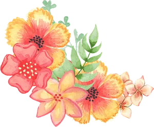 Vibrant Watercolor Floral Arrangement PNG Image