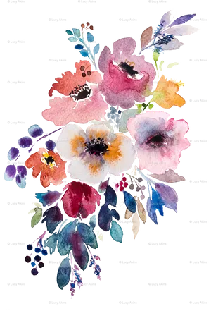 Vibrant Watercolor Floral Arrangement PNG Image